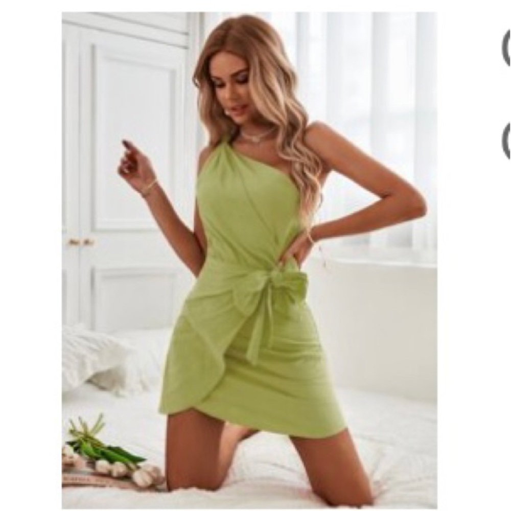 Green linen wrap dress